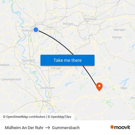 Mülheim An Der Ruhr to Gummersbach map