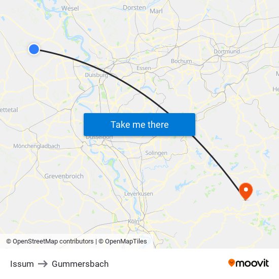 Issum to Gummersbach map