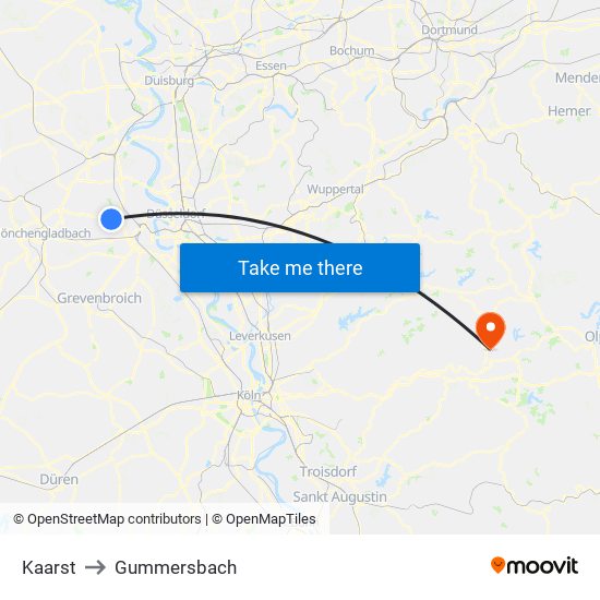 Kaarst to Gummersbach map