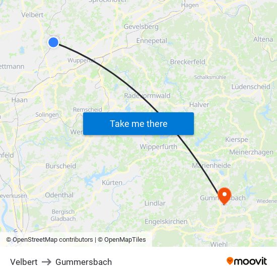 Velbert to Gummersbach map