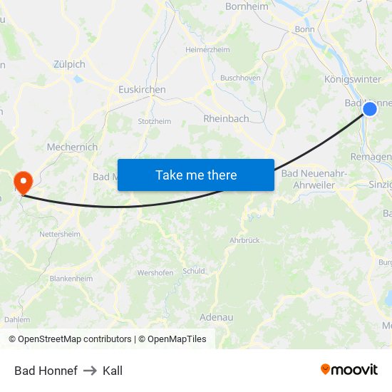 Bad Honnef to Kall map