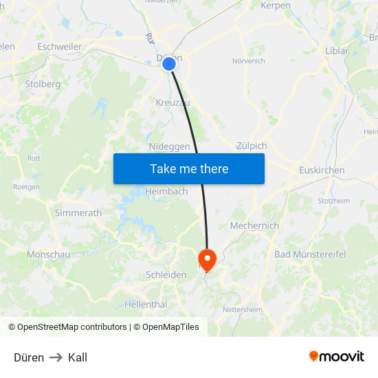 Düren to Kall map