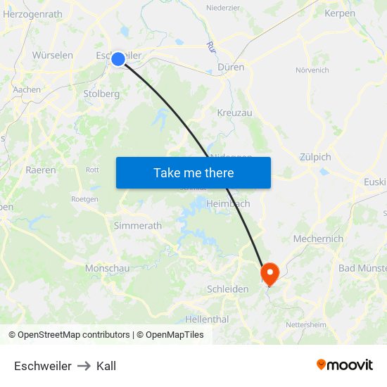 Eschweiler to Kall map