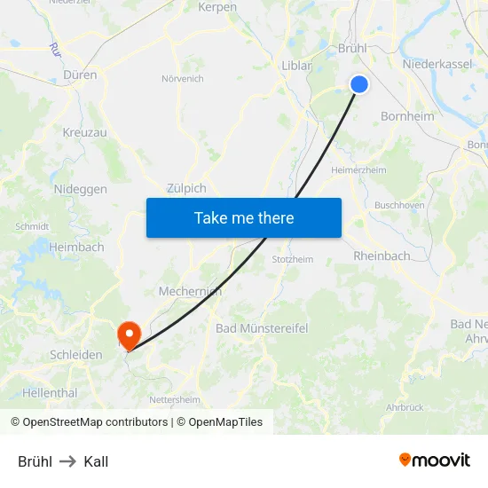 Brühl to Kall map
