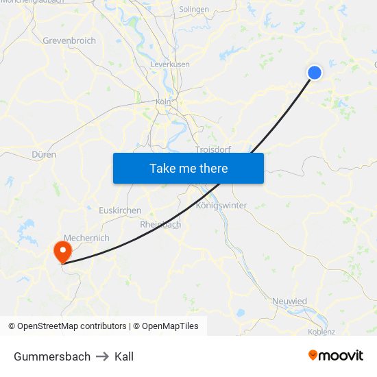 Gummersbach to Kall map