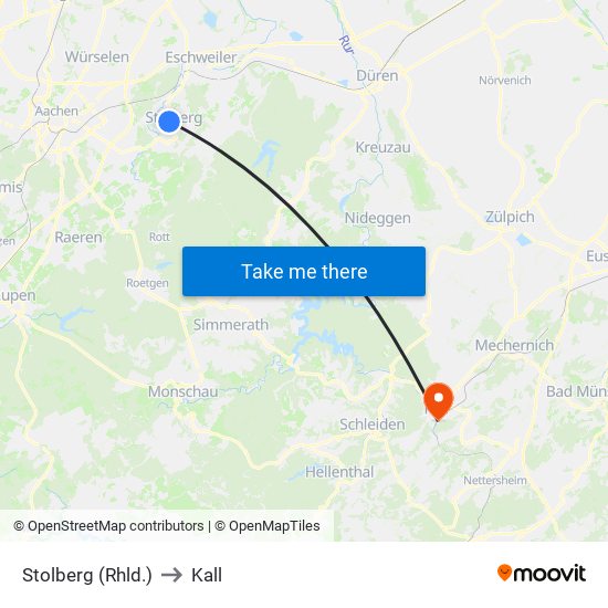 Stolberg (Rhld.) to Kall map