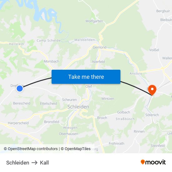 Schleiden to Kall map