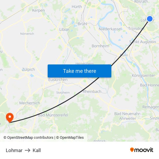 Lohmar to Kall map