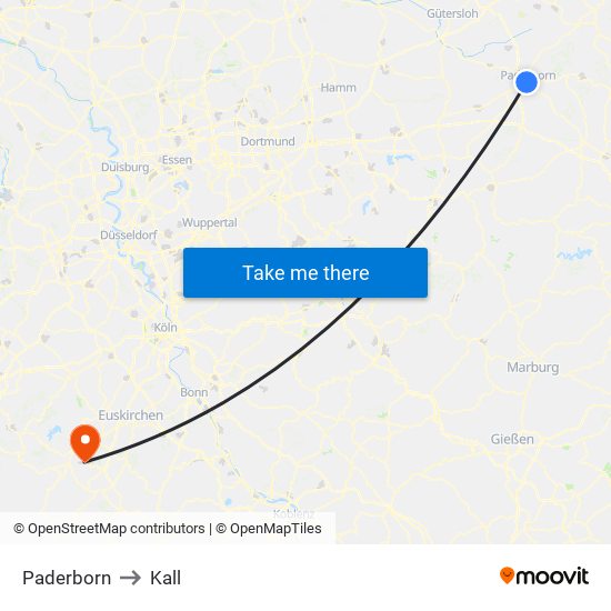 Paderborn to Kall map