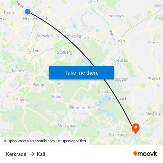 Kerkrade to Kall map