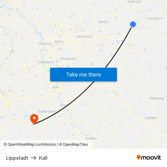 Lippstadt to Kall map