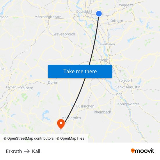 Erkrath to Kall map