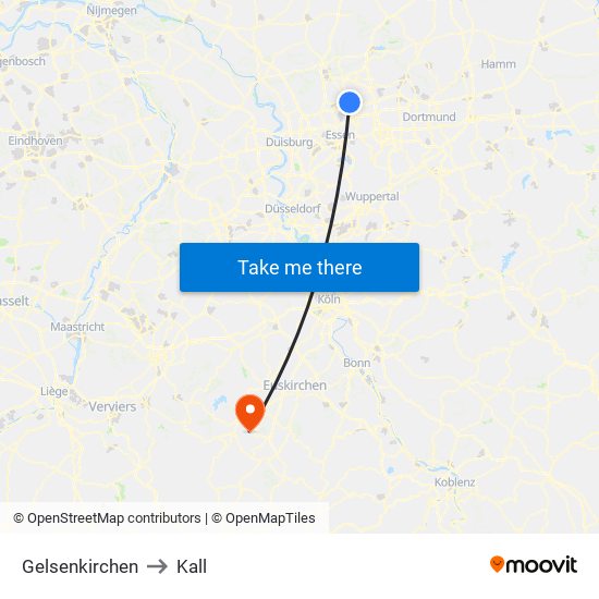 Gelsenkirchen to Kall map