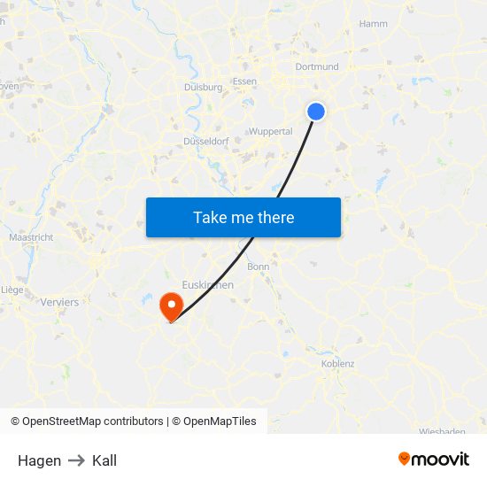 Hagen to Kall map