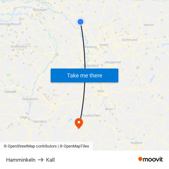 Hamminkeln to Kall map