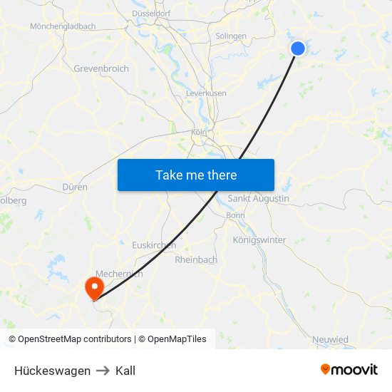Hückeswagen to Kall map
