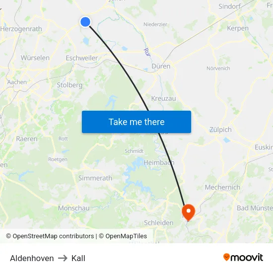 Aldenhoven to Kall map