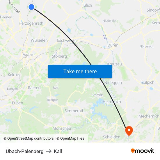 Übach-Palenberg to Kall map