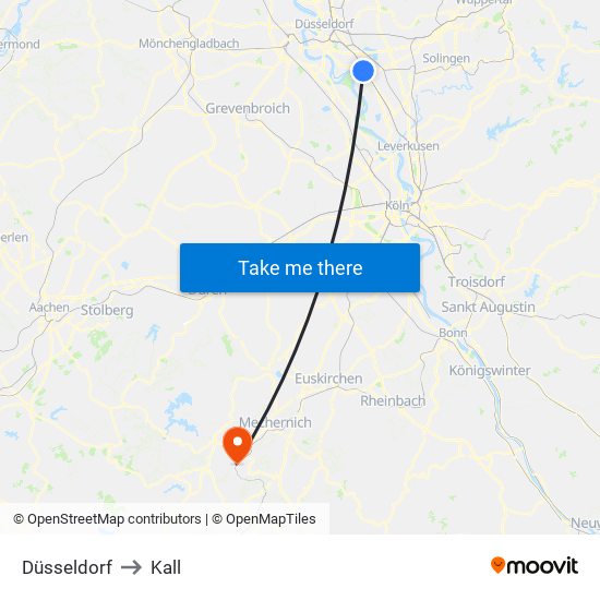 Düsseldorf to Kall map