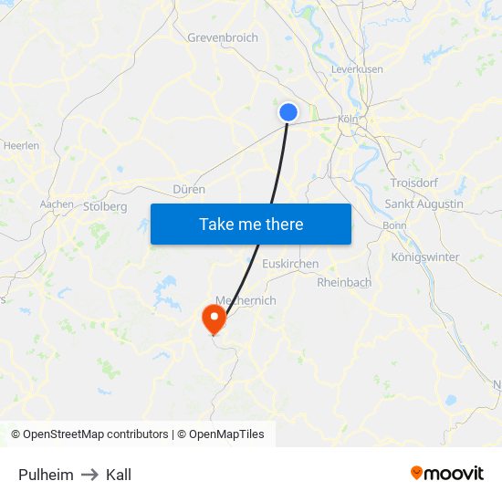 Pulheim to Kall map