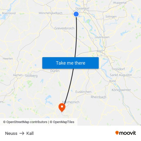 Neuss to Kall map