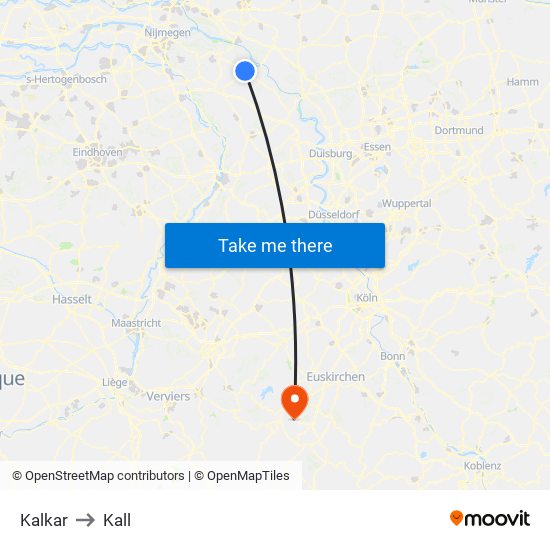 Kalkar to Kall map