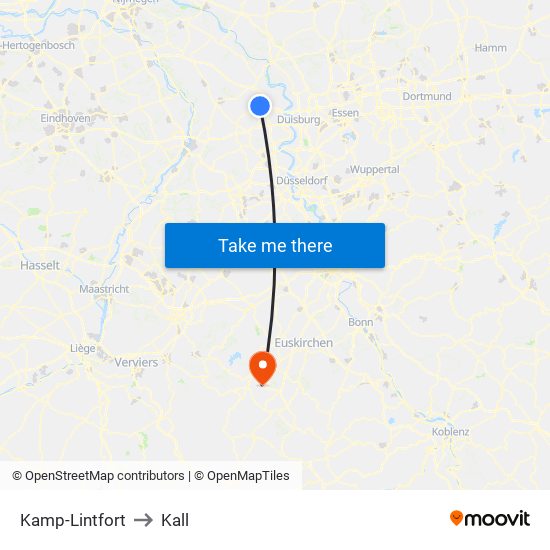 Kamp-Lintfort to Kall map