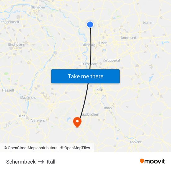 Schermbeck to Kall map