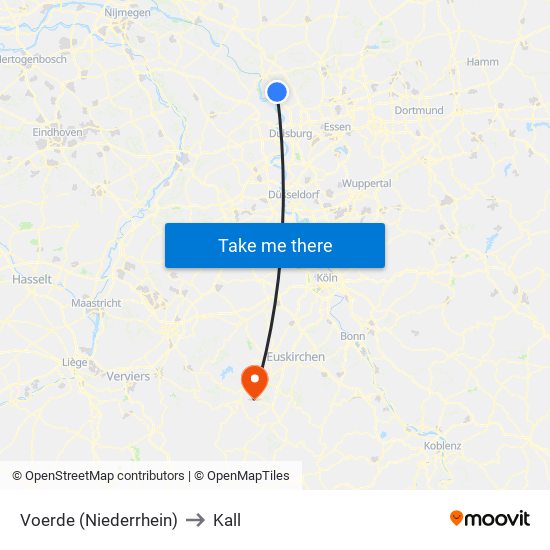 Voerde (Niederrhein) to Kall map