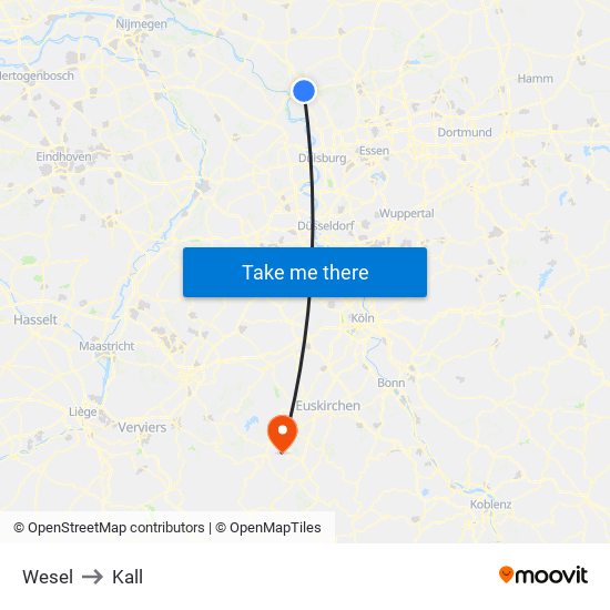 Wesel to Kall map