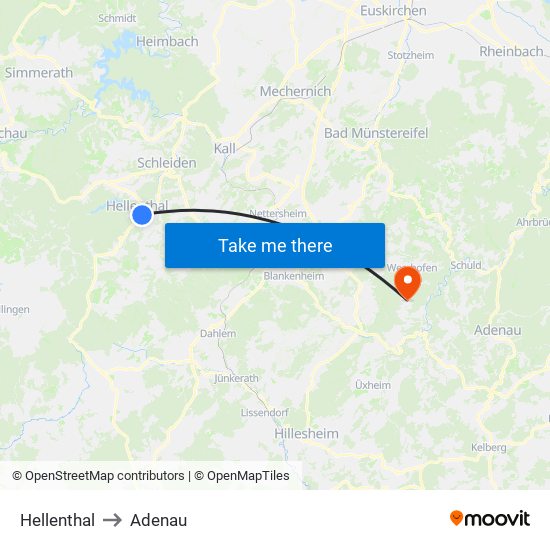 Hellenthal to Adenau map