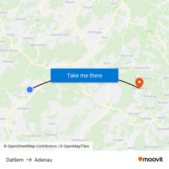 Dahlem to Adenau map