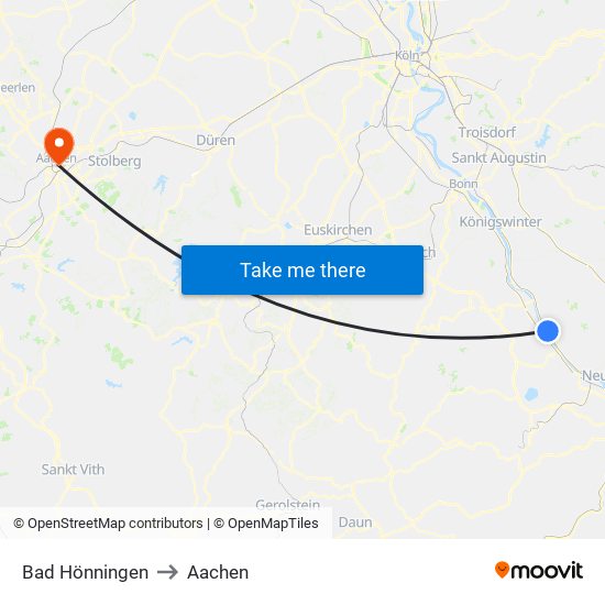 Bad Hönningen to Aachen map