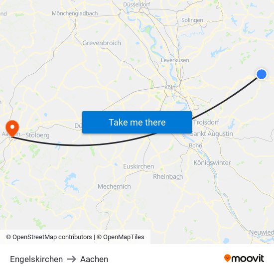 Engelskirchen to Aachen map