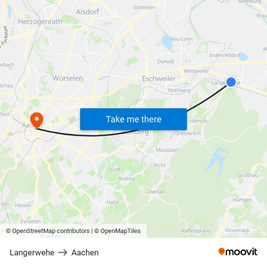 Langerwehe to Aachen map