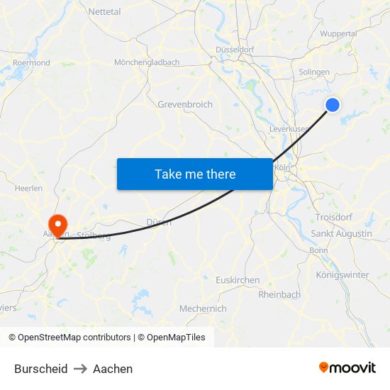 Burscheid to Aachen map