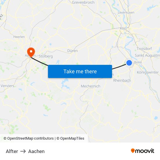 Alfter to Aachen map