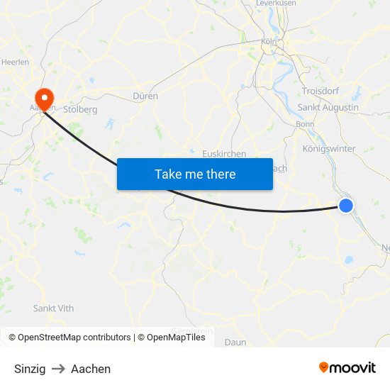 Sinzig to Aachen map