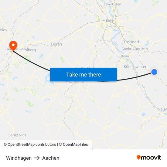 Windhagen to Aachen map