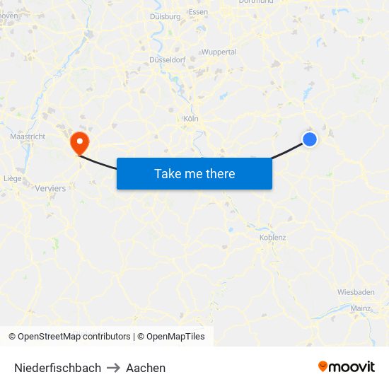 Niederfischbach to Aachen map