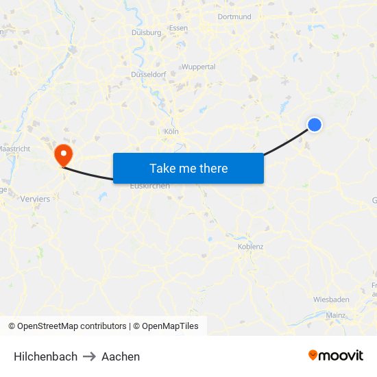 Hilchenbach to Aachen map