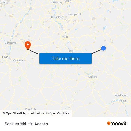 Scheuerfeld to Aachen map