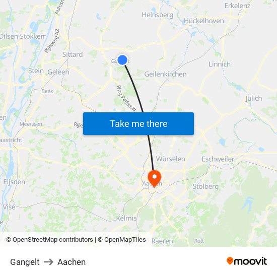 Gangelt to Aachen map