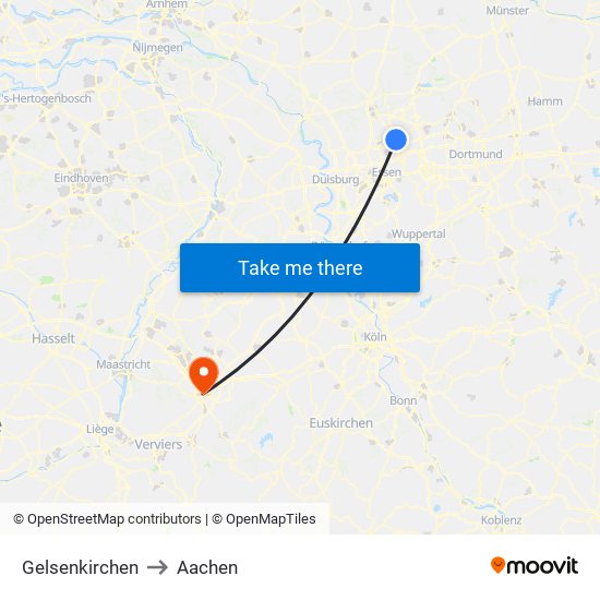 Gelsenkirchen to Aachen map