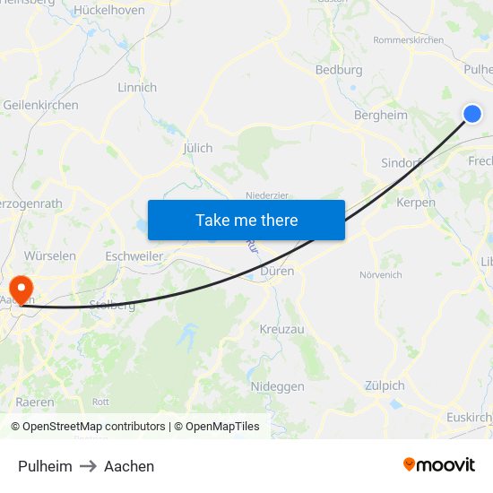 Pulheim to Aachen map