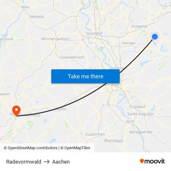Radevormwald to Aachen map