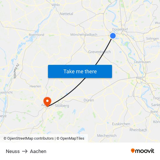 Neuss to Aachen map