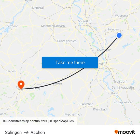 Solingen to Aachen map