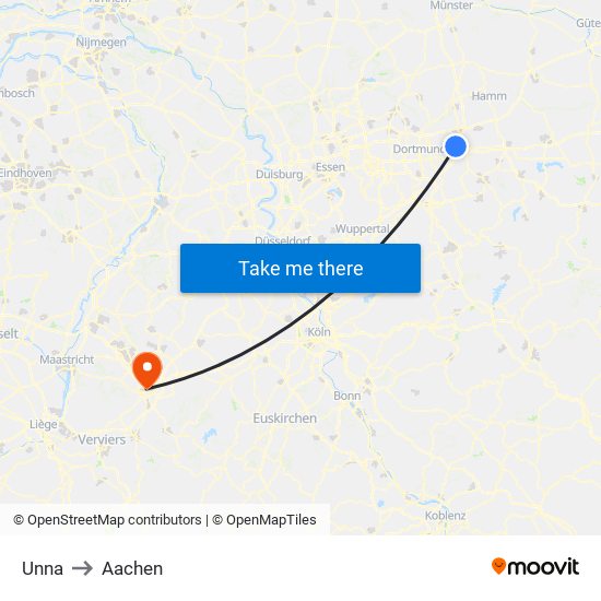 Unna to Aachen map