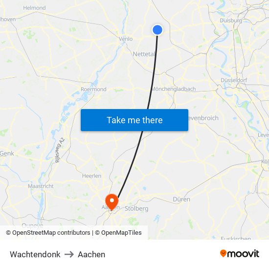 Wachtendonk to Aachen map